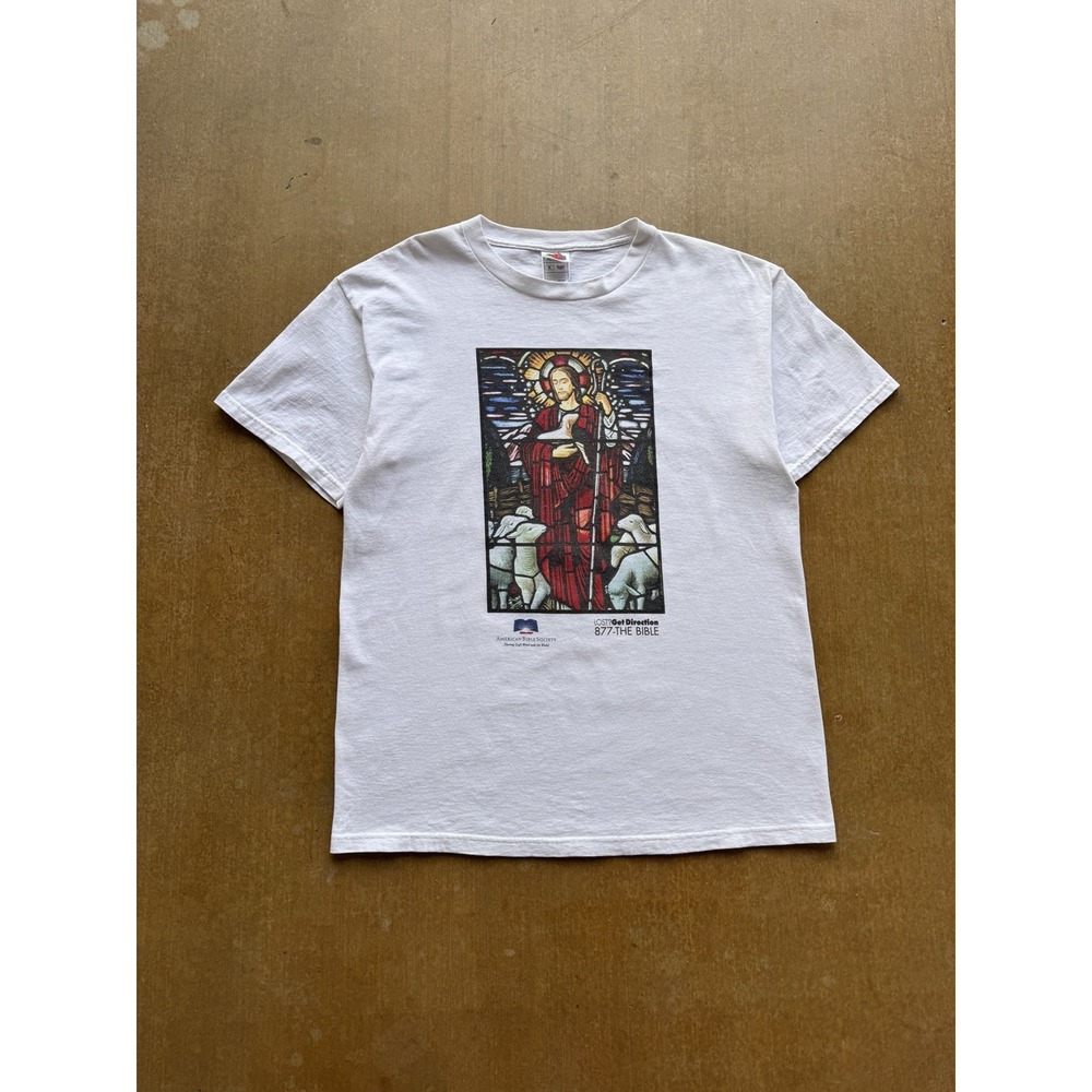 VTG 2006 American Bible Society Jesus God Stained Glass Art T-Shirt Lost? Large